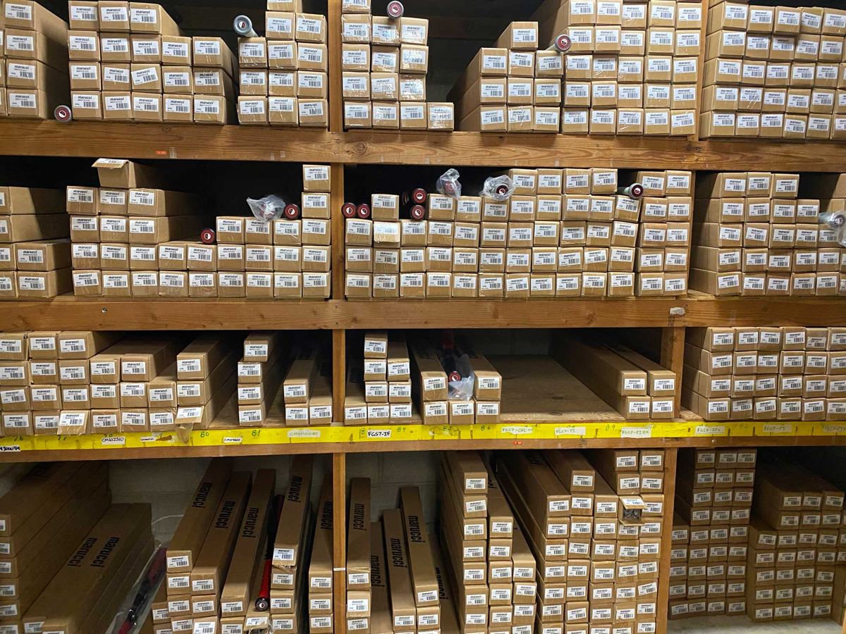 Shelves stocked deep with Marucci bats at Home Run Park's pro shop